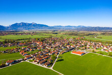 Germany, Bavaria, Bichl, Aerial View Of Village In Alpine Foothills In Summer