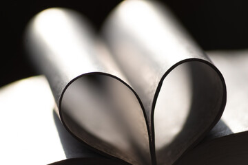 Canvas Print - Selective focus shot of a stainless steel book with pages forming a heart shape