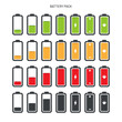 © svitchandsober - A Set of Battery Icons with Different Charged Level in Red, Yellow, Green and Black Vector Design Graphic Template