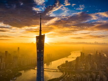 TV Tower View In Guangzhou City, Guangdong Province With Sunset