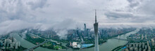TV Tower With High Building In Guangzhou City, Guangdong Province With Cloud

