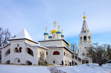 Pavlovskaya Sloboda, Russia - January, 2021: Exterior of the Temple complex