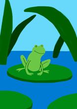 Child's Drawing Of Frog On Lily Pad On The Water