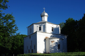 VELIKY NOVGOROD, RUSSIA - July, 2021: Church Georgiya Pobedonostsa Na Torgu