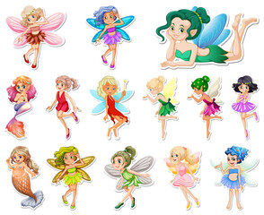 Sticker - Set of stickers with beautiful fairies and mermaid cartoon character