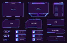 Digital Futuristic Ui Panels And Buttons, Game Live Stream. Neon HUD Frames, Leaderboard, Menu And Bars For Video Streaming Show Vector Set