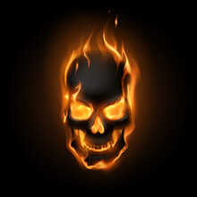 Black Skull In Fire Flames