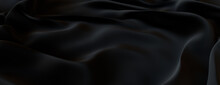 Black Fabric Wallpaper With Wrinkles. Wavy Surface Texture.