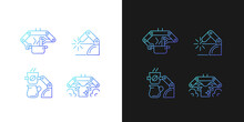 Automated Mechanical Devices Gradient Icons Set For Dark And Light Mode. Robotic Kitchen. Thin Line Contour Symbols Bundle. Isolated Vector Outline Illustrations Collection On Black And White