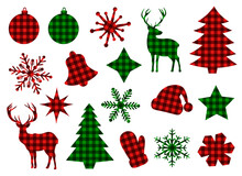 Set Christmas Elements Buffalo Plaid Vector Illustration