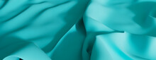 Turquoise Textile With Wrinkles And Folds. Colorful Wavy Surface Background.