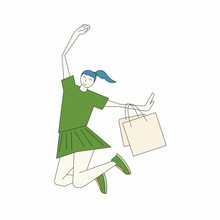This Is Woman Shoping Flat Design Jumping Illustration