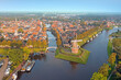 Aerial from the historical city Dokkum in Friesland the Netherlands