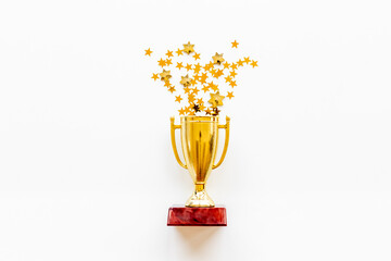 championship award golden trophy cup with shiny stars