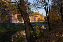 Smolensk City Park. View Of The Smolensk Fortress Wall.