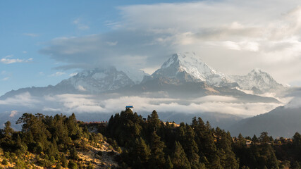 Poster - View of Annapurna mountain range from Poon Hill on sunrise. It's the famous view point in Gorepani village in Annapurna conservation area, Nepal.