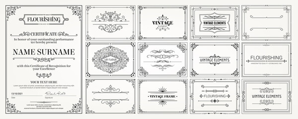Sticker - Vintage vector Set. Floral elements for design of monograms, invitations, frames, menus, labels and websites. Graphic elements for design of catalogs and brochures of cafes, boutiques