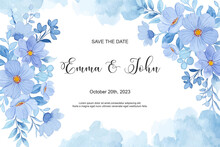 Save The Date Spring Blue Flower With Watercolor