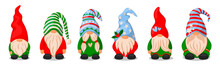 Set Of Cute Christmas Santa Gnome Elf Illustration In Cartoon Style