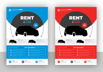 Set A4 rent a car business flyer template. Auto service Brochure templates, automobile magazine cover, mockup flyer. Vector illustration.