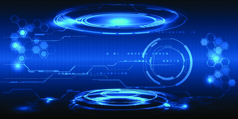 Vector illustrations of hi-tech futuristic digital vision with digital tech grid circuit and blank screen layout.Futuristic technology concept.