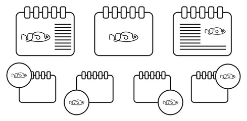 Sticker - Fish one line vector icon in calender set illustration for ui and ux, website or mobile application