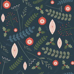 Wall Mural - Christmas floral pattern for wrapping paper gift