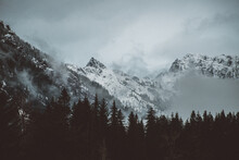Foggy Snow Covered Mountains In The Cascades