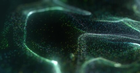 Wall Mural - particles flying in the air forming clusters, lines and streams. magical green fairy dust with bokeh