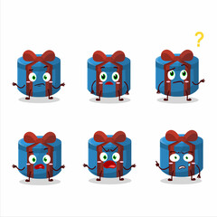 Sticker - Cartoon character of blue round gift with what expression