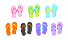 Summer Slippers, Flip Flops Set Vector Illustration Isolated