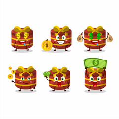 Poster - Red round gift cartoon character with cute emoticon bring money