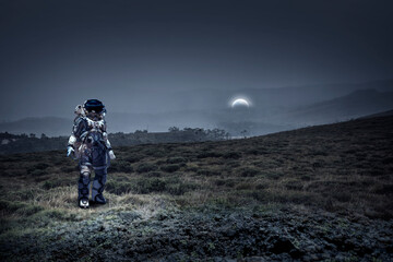 Wall Mural - astronaut walking on an unexplored planet