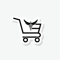 Sticker - Shopping pharmacy cart sticker icon isolated on white background