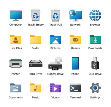 desktop icon pack. my computer folder theme. linux customization icons. pc shortcut signs. system so