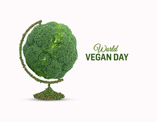 3D World Vegan Day- vegetarian day with broccoli concept. World diabetes day. Vegetables for a healthy life. Diabetes monitor, Cholesterol diet and healthy food eating nutrition,