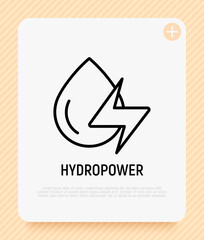 Wall Mural - Hydropower, water drop with energy symbol. Thin line icon. Modern vector illustration of renewable energy.