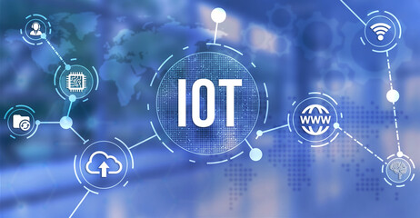 Internet of things - IOT concept. Businessman offer IOT products and solutions. Internet, business, Technology and network concept. 3d illustration.