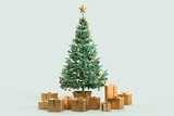 Fototapeta Panele - Christmas tree with gift boxes on teal background. 3D Rendering