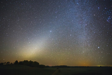 Wall Mural - Zodiacal Light at the night sky, starry landscape in Lithuania