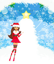 Santa Claus Girl - Decorative Christmas Card
