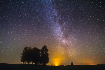 Wall Mural - Milky way galaxy, night landscape in Lithuania