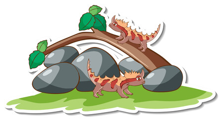 Wall Mural - Thorny Dragon lizards standing on a branch sticker