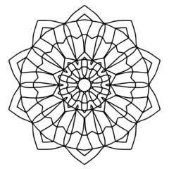 Beautiful black outlines of geometric, symmetric symbol, calming mandala picture. Perfect as a logo, coloring book picture, wall art, etc. Vector graphic in EPS file type, easy to edit.