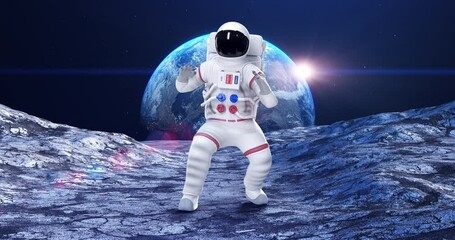 Wall Mural - an astronaut attacking to an alien. planet earth on background. space and technology related 3d anim