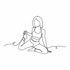 Wall Mural - Continuous one single line drawing of healthy active lifestyle gymnastic sport woman in silhouette on a white background. Linear stylized.