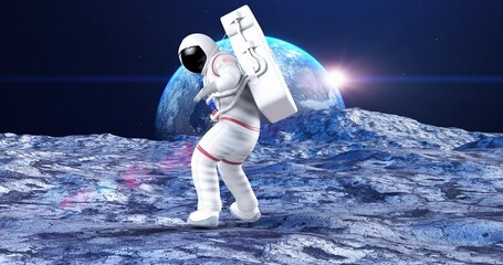 Wall Mural - hero astronaut making martial art moves on planet surface. space and technology related 3d animation