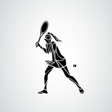 Tennis Player Female Stylized Clipart Vector Silhouette