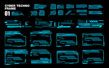 Set of frames. High-tech interface. Cyber-style windows and frames for games. Game user interface HUD. Futuristic user interface HUD