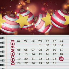 Wall Mural - Christmas poster with Christmas ball and blank note paper for calendar
